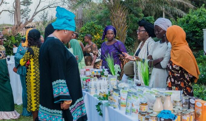 Gambian women entrepreneurs exhibit their lifestyle products at the SheTrades Hub Gambia Launch event.