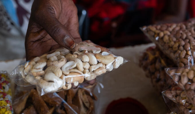 Close up of cashews for sale in Senegal