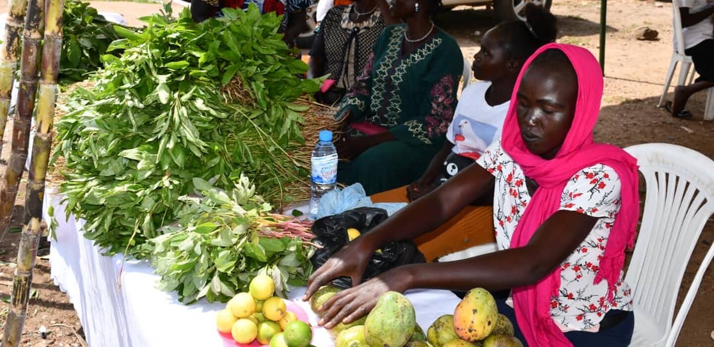 Farmers display their produce at market in South Sudan